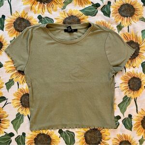 Forever 21 Green Cropped Tee with Lettuce Trim